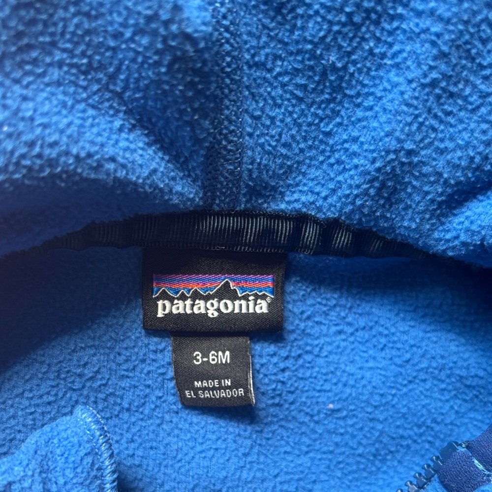 Patagonia Kids Blue and Light Gray Fleece Hooded Jacket - Picture 2 of 3
